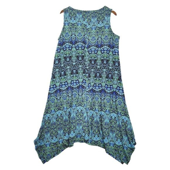 NWT Jones & Co Womens Sleeveless Printed Asymmetrical Dress 1X Rayon/Spandex - Picture 2 of 9